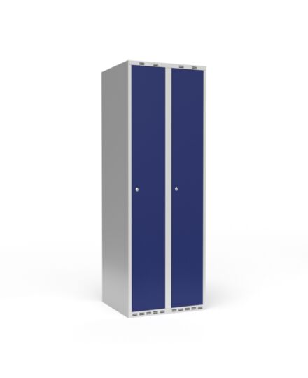 Garderobeskap 2x300mm m/rett tak, 1 rom i høyden og blå dør med sylinderlås 